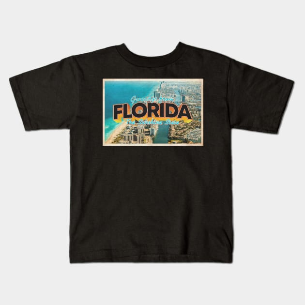 Greetings from Florida - Vintage Travel Postcard Design Kids T-Shirt by fromthereco